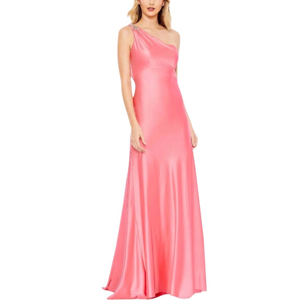 Mac Duggal 680461 Pink Evening Gown Beaded Satin Backless Column Dress Size 6